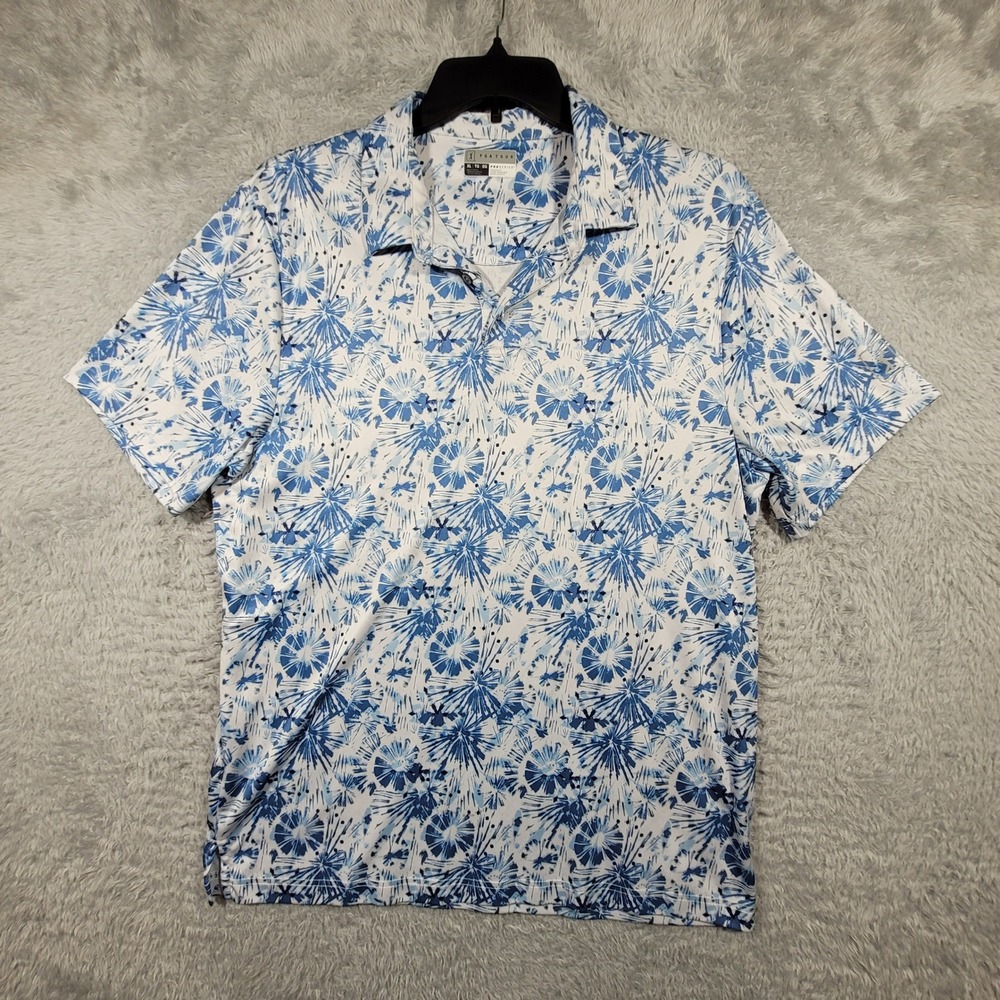 PGA Tour Polo Shirt Mens XL Blue Floral Burst Pro Series Athletic Fit